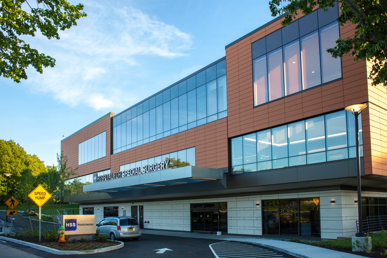 Glass and terracotta facade of the Hospital for Special Surgery